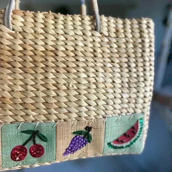 Xhilaration Tan Woven Shoulder Bag with Colorful Fruit Accents - Picture 4 of 11